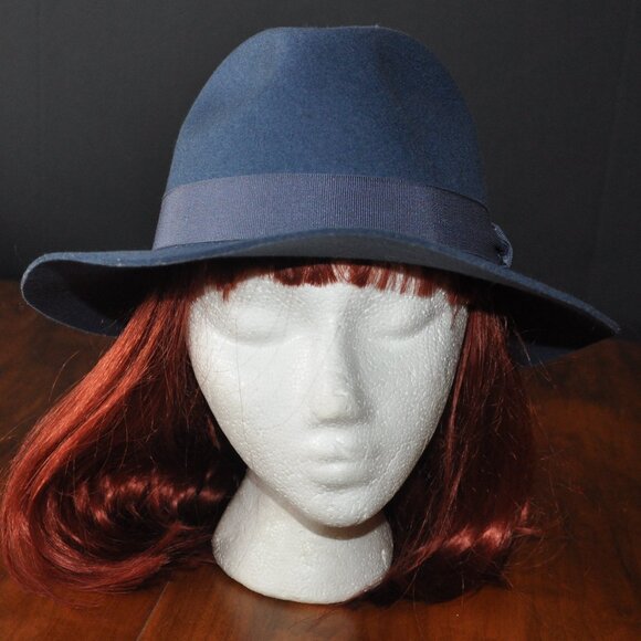 Christys' London Blue 100% Wool Felt Big Brim Fedora Hat M Handmade England - Picture 6 of 13